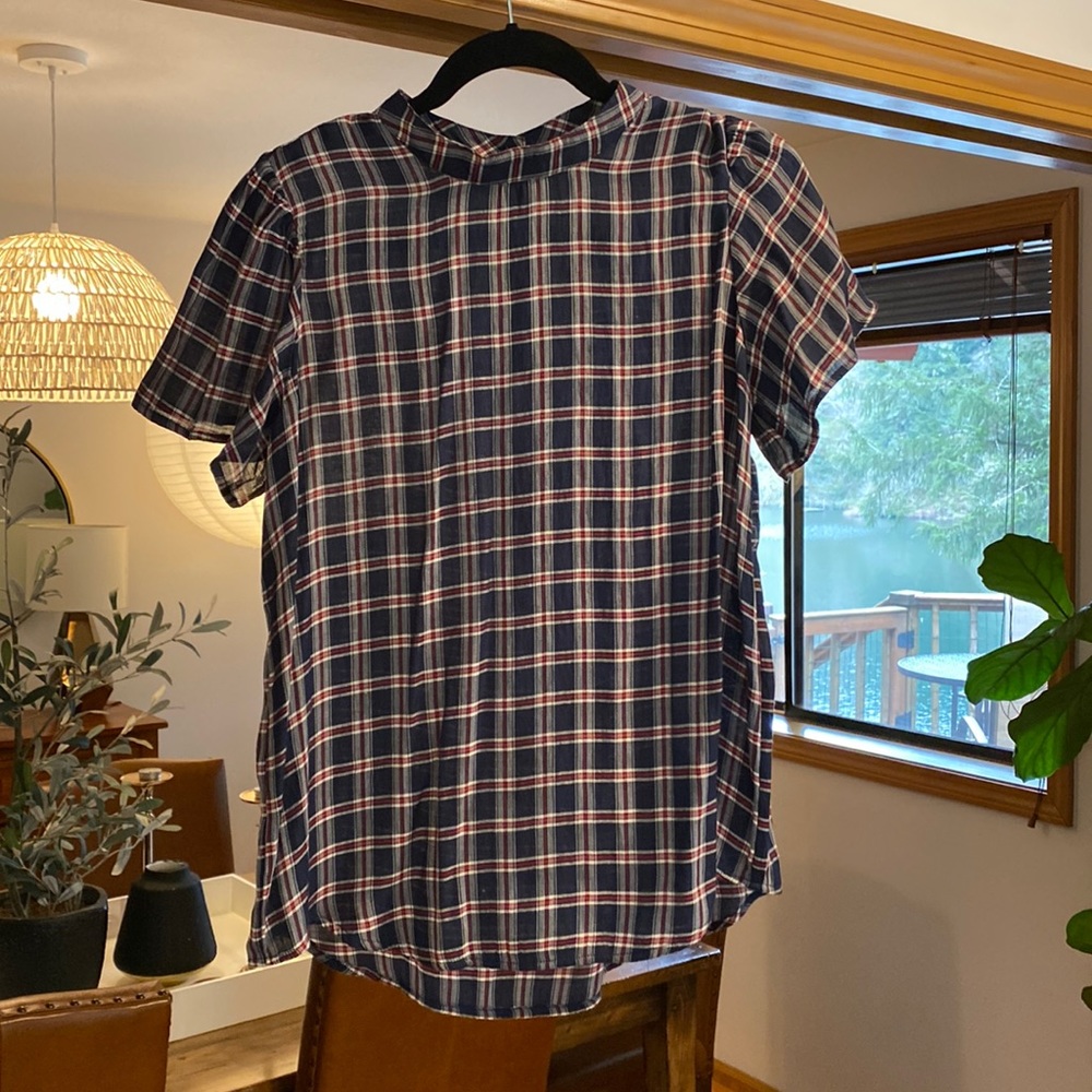 Plaid, flutter sleeve blouse Small